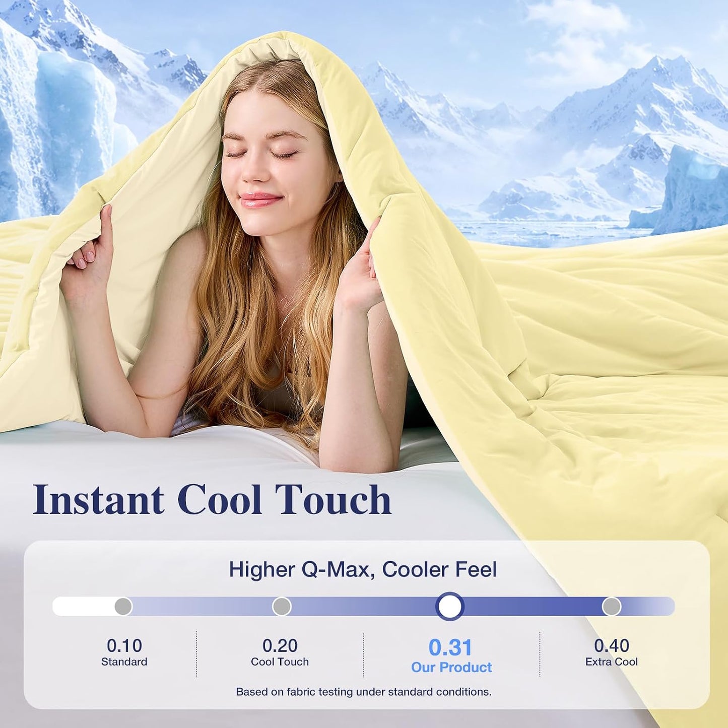 Cooling Comforter Set King Size, Lightweight Summer Comforter for Hot Sleeper, Reversible Bedding with Icy Cooling Surface, Includes 1 Comforter (104"x90") and 2 Shams (20"x 36"), Cream Yellow