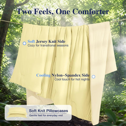 Cooling Comforter Set King Size, Lightweight Summer Comforter for Hot Sleeper, Reversible Bedding with Icy Cooling Surface, Includes 1 Comforter (104"x90") and 2 Shams (20"x 36"), Cream Yellow