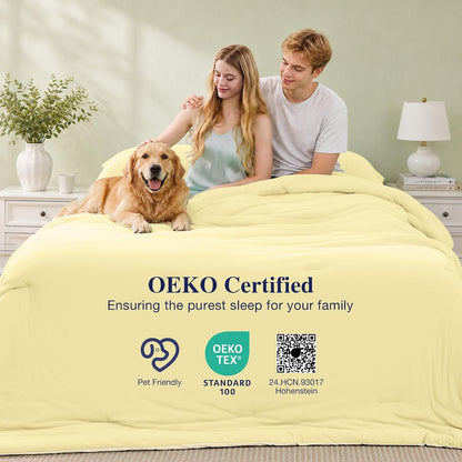 Cooling Comforter Set King Size, Lightweight Summer Comforter for Hot Sleeper, Reversible Bedding with Icy Cooling Surface, Includes 1 Comforter (104"x90") and 2 Shams (20"x 36"), Cream Yellow