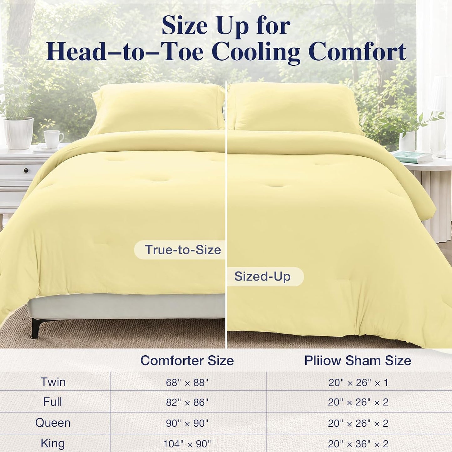 Cooling Comforter Set King Size, Lightweight Summer Comforter for Hot Sleeper, Reversible Bedding with Icy Cooling Surface, Includes 1 Comforter (104"x90") and 2 Shams (20"x 36"), Cream Yellow