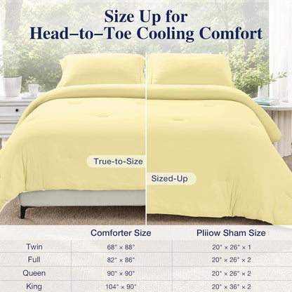 Cooling Comforter Set King Size, Lightweight Summer Comforter for Hot Sleeper, Reversible Bedding with Icy Cooling Surface, Includes 1 Comforter (104"x90") and 2 Shams (20"x 36"), Cream Yellow