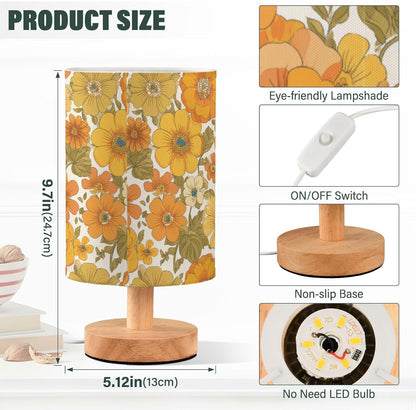 Bedside Table Lamp Retro Groovy Floral Yellow (1) Kids Nightstand Lamp Night Light Fabric Shade for Bedroom Living Room Home