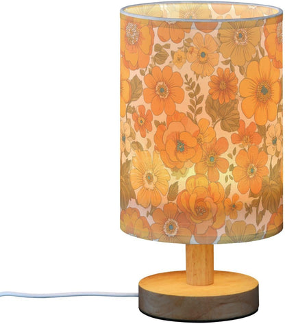 Bedside Table Lamp Retro Groovy Floral Yellow (1) Kids Nightstand Lamp Night Light Fabric Shade for Bedroom Living Room Home