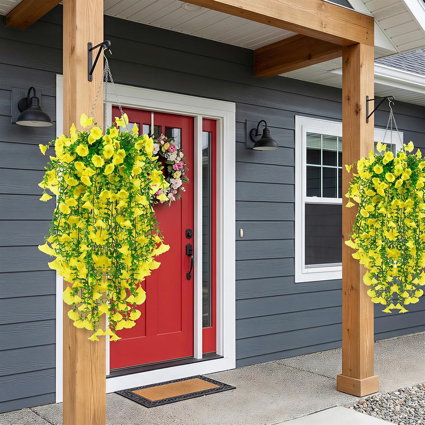6 Pcs Artificial Hanging Flowers 30 Inch Bright Yellow Morning Glory Vines UV Resistant Fake Hanging Plants Silk Hanging Flowers for Outdoor Spring Summer Garden Porch Window Box Decor