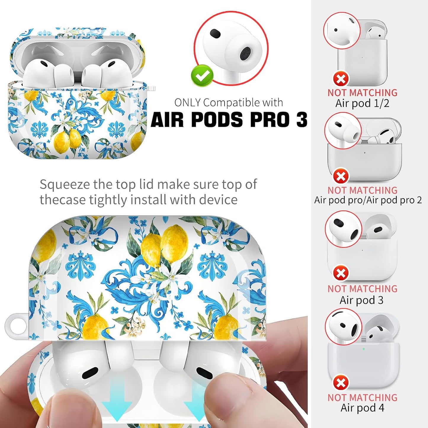 for AirPods Pro 3 Case (2025)，Cute Cover Compatible with AirPod Pro 3rd Generation with Rose Gold Keychain Headphone Cases for Women(Lovely Lemon)