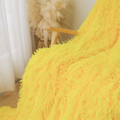 Extra Soft Faux Fur Throw Blanket 50"x60" - Reversible Fluffy Shaggy Double Layer Plush for Couch Sofa Bed, Solid Fuzzy Long Hair Microfiber Comfy Decorative Cozy, Yellow