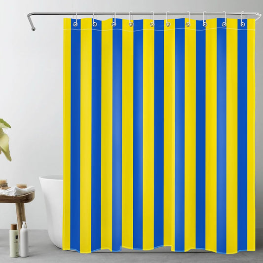 Blue and Yellow Vertical Striped Shower Curtain for Bathroom 60"W x 72"L | Colorful Stripe Fabric Shower Curtain, Nautical Striped Bathroom Decor,Vertical Stripe Geometric Design,Includes Hooks