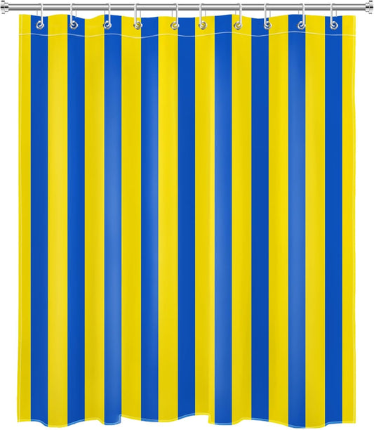 Blue and Yellow Vertical Striped Shower Curtain for Bathroom 60"W x 72"L | Colorful Stripe Fabric Shower Curtain, Nautical Striped Bathroom Decor,Vertical Stripe Geometric Design,Includes Hooks