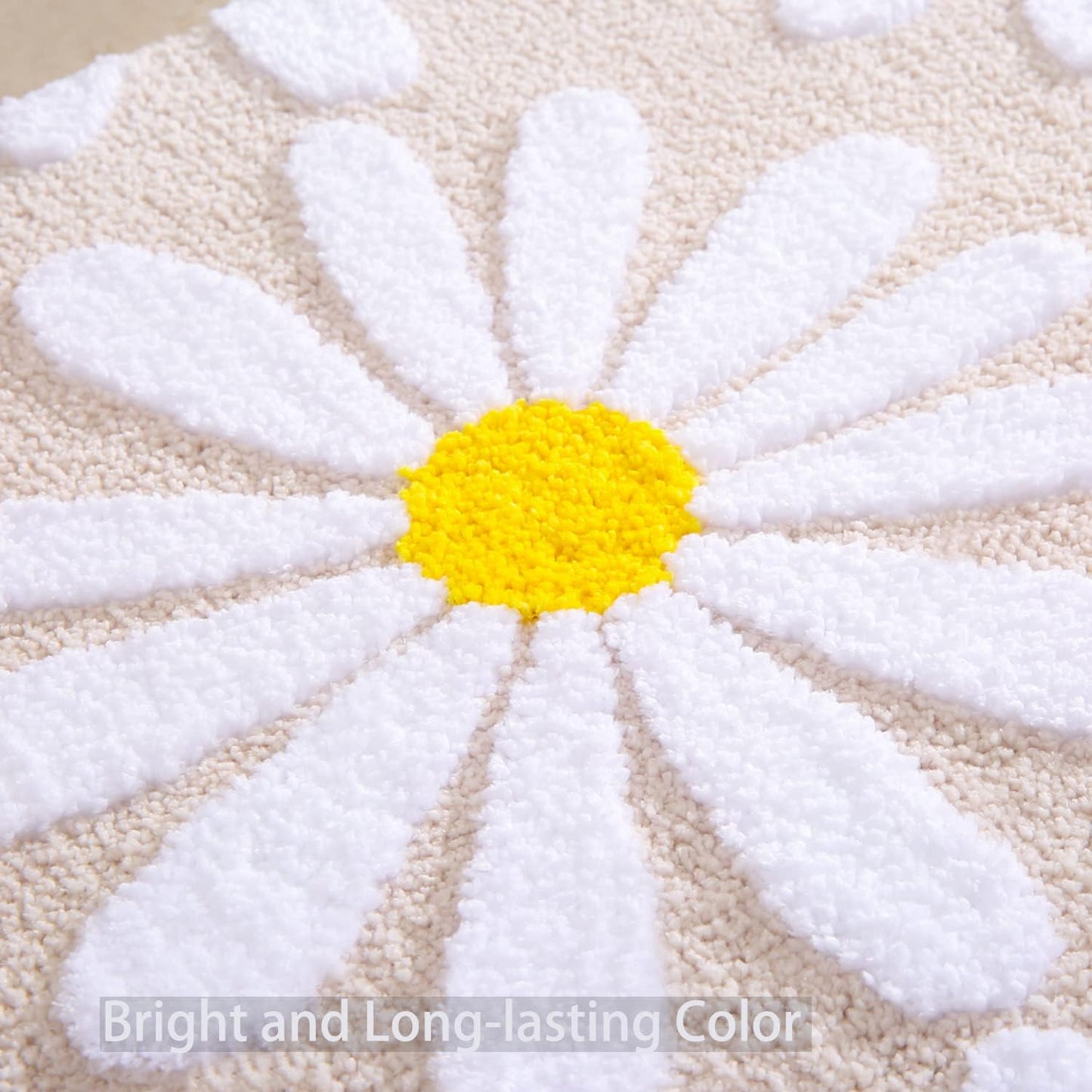 Beige Bathroom Rugs Cute Daisy Bath Mat White and Yellow Flower Decor Rug Non Slip Floor Carpet Microfiber Bathmat Super Absorbent Machine Washable Bathtub Mats for Shower (16x24 inch)