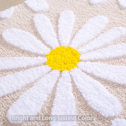 Beige Bathroom Rugs Cute Daisy Bath Mat White and Yellow Flower Decor Rug Non Slip Floor Carpet Microfiber Bathmat Super Absorbent Machine Washable Bathtub Mats for Shower (16x24 inch)