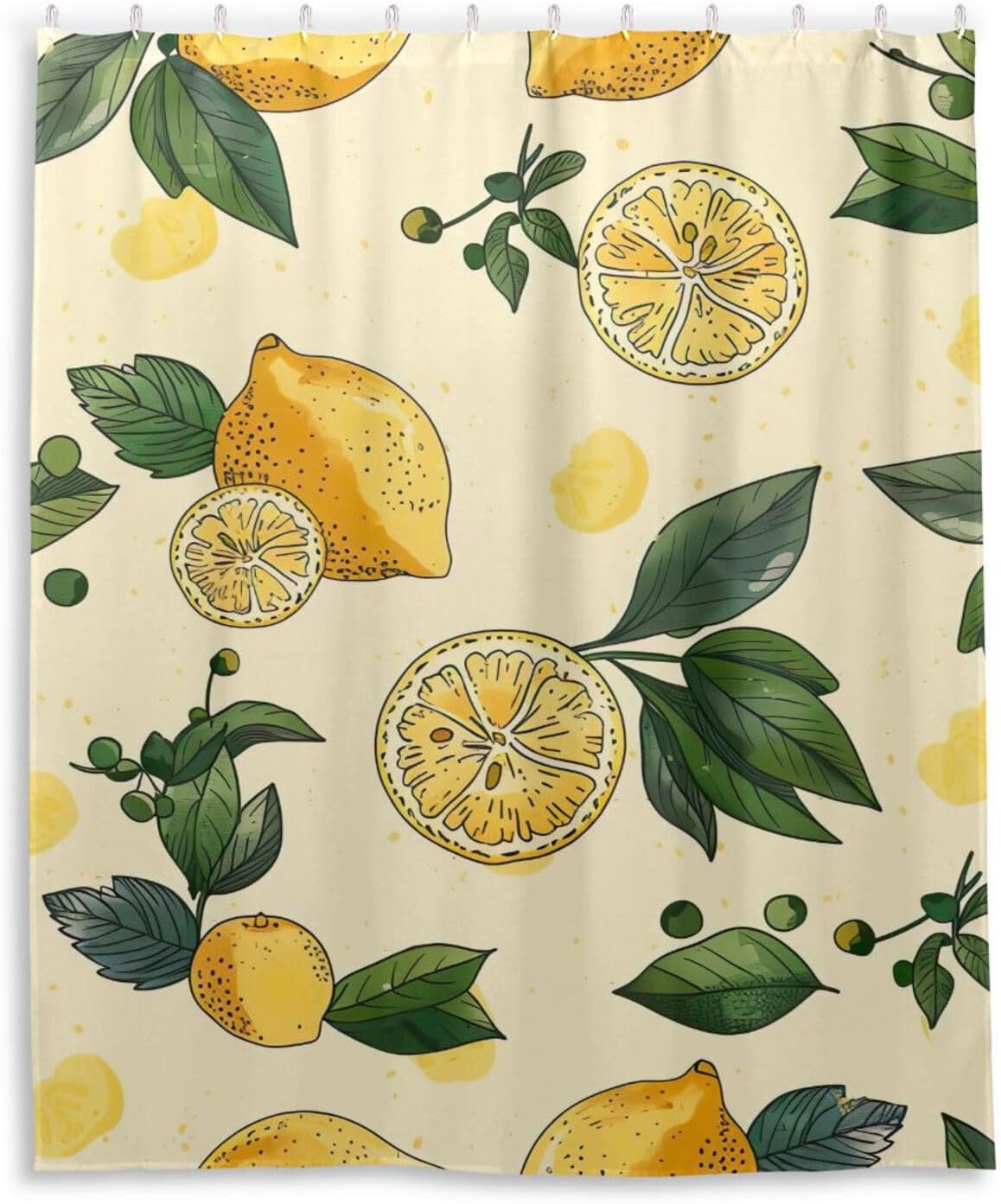 Shower Curtain Yellow Lemons Bathroom Decor Waterproof Fabric with Hooks 60x72 Inch