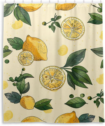 Shower Curtain Yellow Lemons Bathroom Decor Waterproof Fabric with Hooks 60x72 Inch