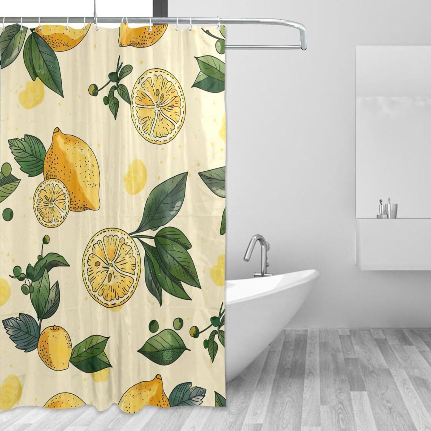 Shower Curtain Yellow Lemons Bathroom Decor Waterproof Fabric with Hooks 60x72 Inch