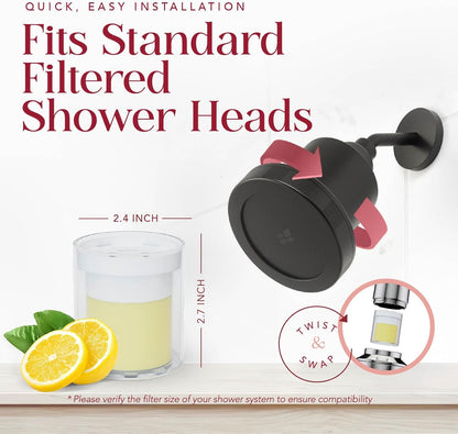 Vitamin C Shower Filter Replacement Cartridge + Shower Steamers Aromatherapy - K Beauty Skin & Hair Enhancement, Universal Water Filter Replacement for AquaBliss - Lemon Spa Scent