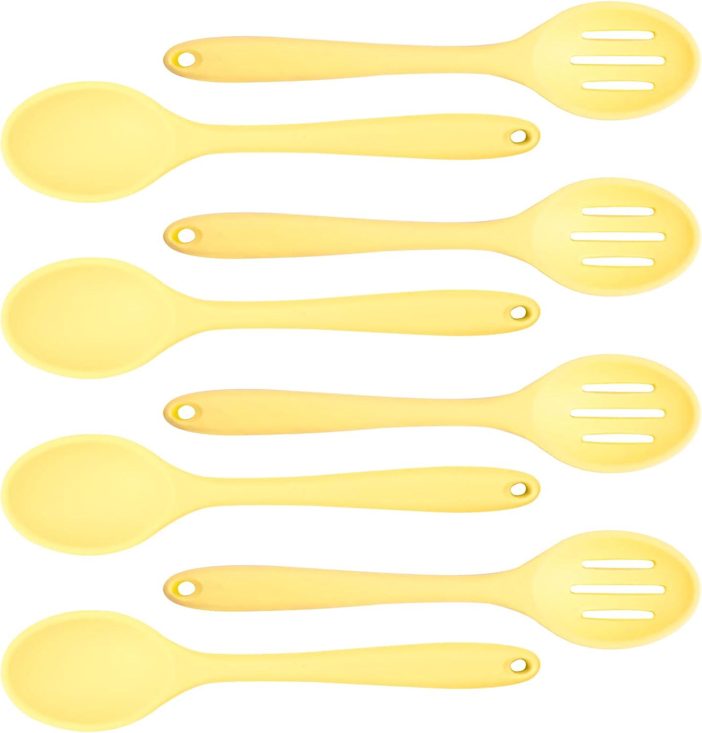 8 Pcs Heat Resistant Non Stick Silicone Serving Spoons Set -Ideal for Cooking, Baking, Mixing, Stirring Includes Slotted & Solid Spoons, Design for Nonstick Cookware (Yellow)