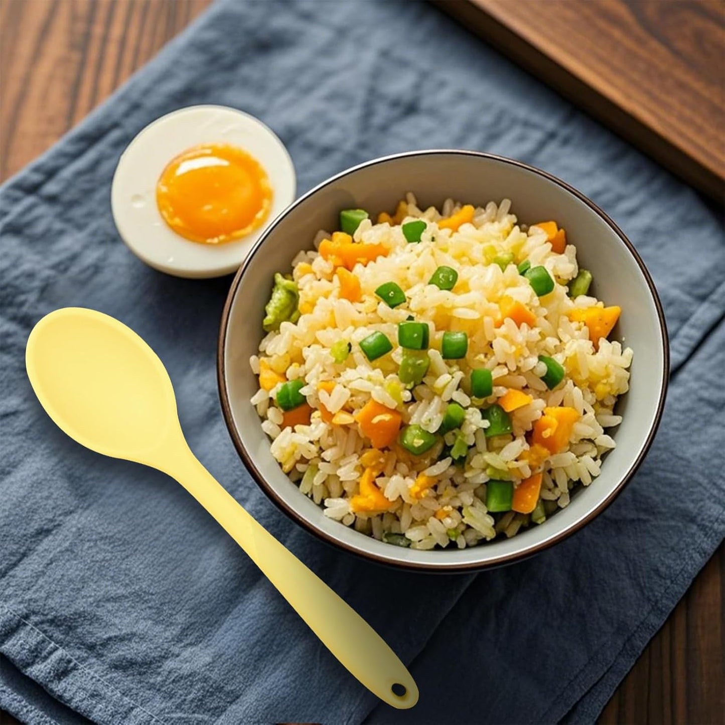 8 Pcs Heat Resistant Non Stick Silicone Serving Spoons Set -Ideal for Cooking, Baking, Mixing, Stirring Includes Slotted & Solid Spoons, Design for Nonstick Cookware (Yellow)