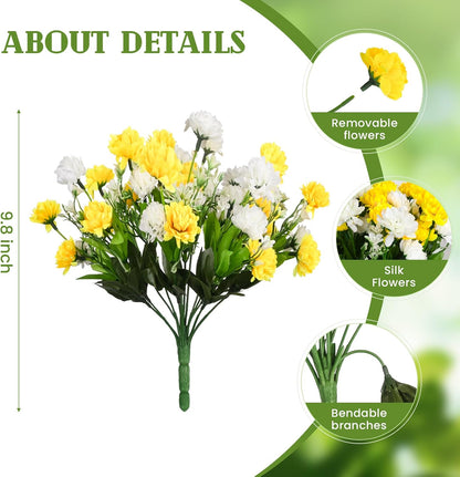 Artificial Marigold Flowers for Outdoors Decoration | 6 Bundles Silk Marigold Flower UV Resistant Look Real Faux Plants for Garden Porch Balcony Yard Home Decor (Yellow White)