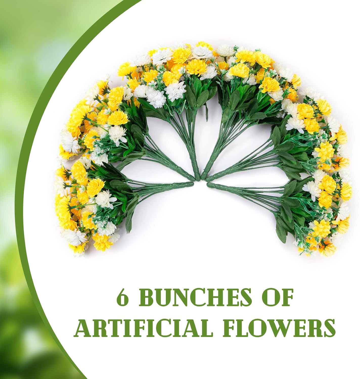 Artificial Marigold Flowers for Outdoors Decoration | 6 Bundles Silk Marigold Flower UV Resistant Look Real Faux Plants for Garden Porch Balcony Yard Home Decor (Yellow White)