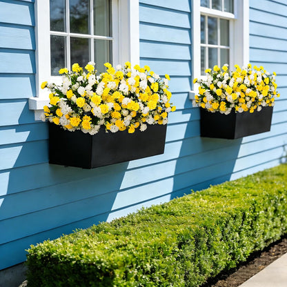 Artificial Marigold Flowers for Outdoors Decoration | 6 Bundles Silk Marigold Flower UV Resistant Look Real Faux Plants for Garden Porch Balcony Yard Home Decor (Yellow White)
