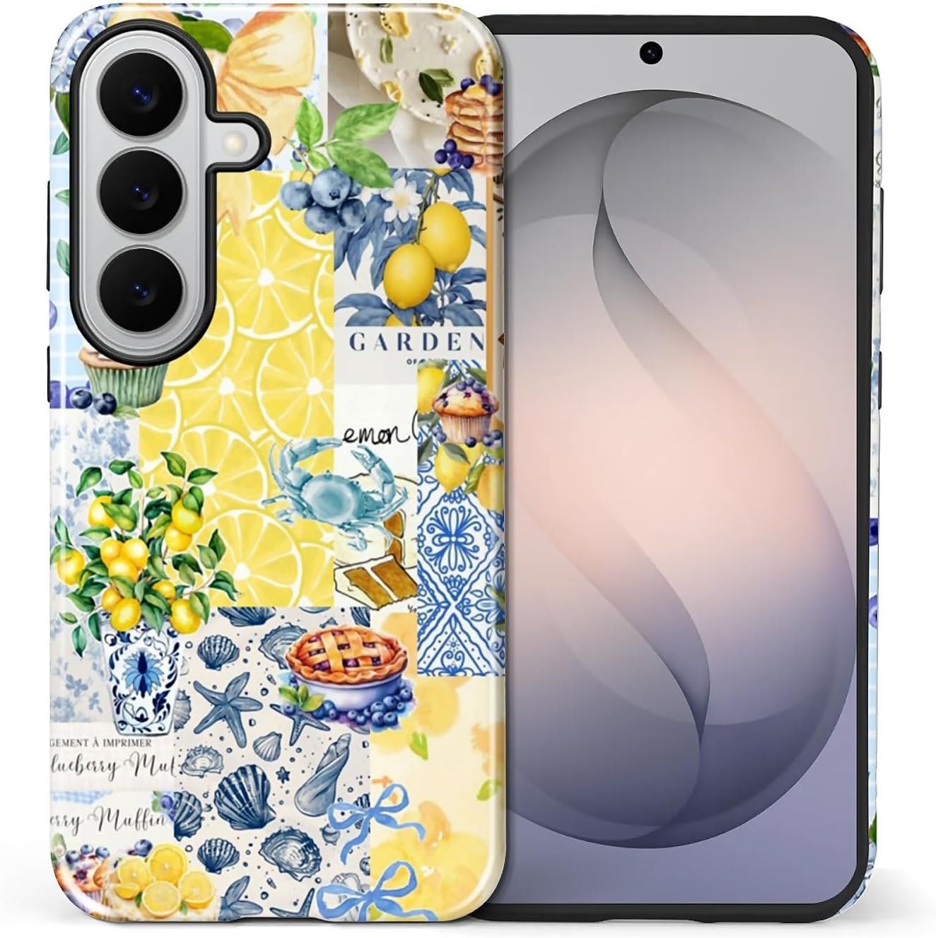 Compatible with Samsung Galaxy S26 Case - Dual-Layer Protection, Hard Shell with Silicone Interior,Slim Scratch Resistant Shockproof for Woman Men - Shell Lemon Collage