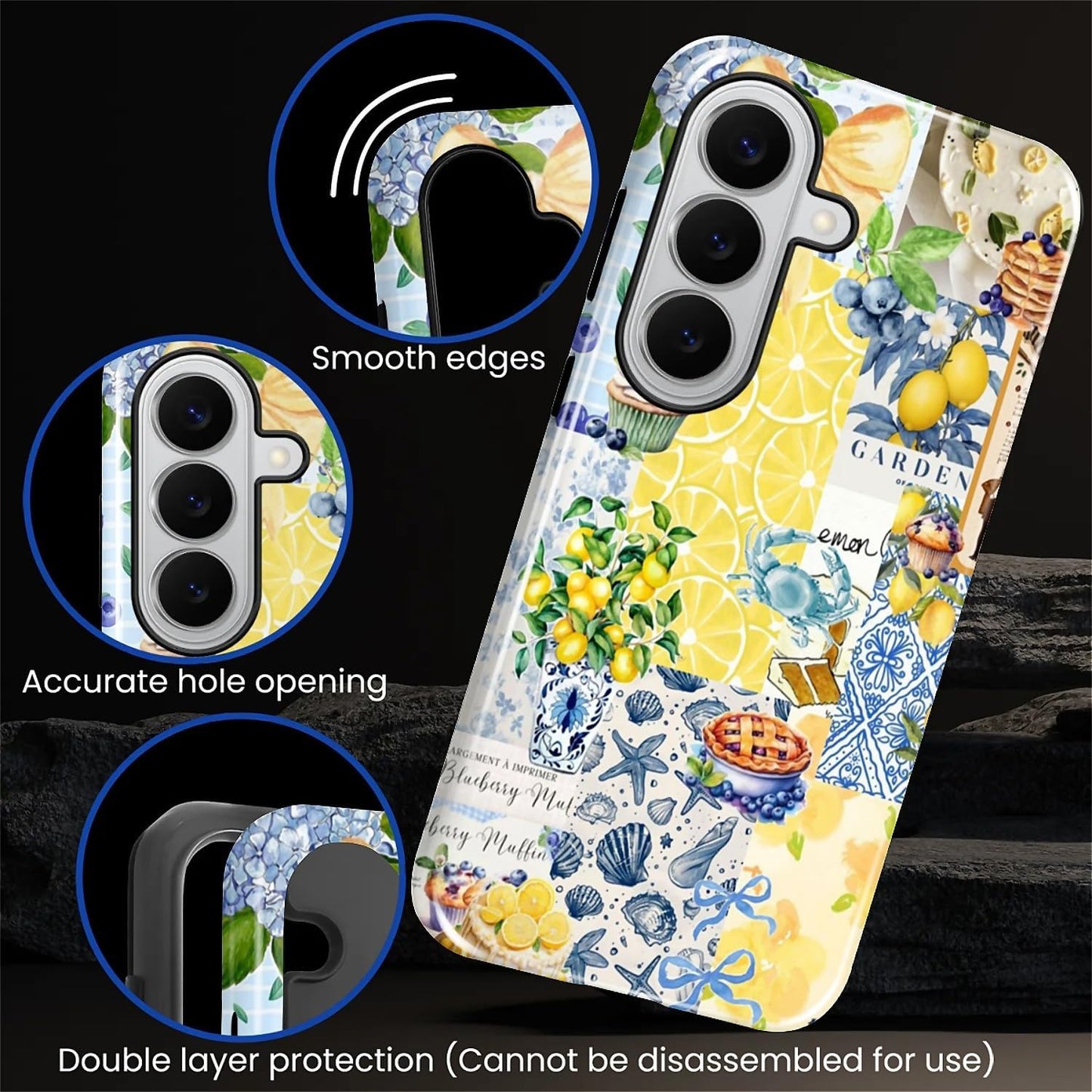 Compatible with Samsung Galaxy S26 Case - Dual-Layer Protection, Hard Shell with Silicone Interior,Slim Scratch Resistant Shockproof for Woman Men - Shell Lemon Collage