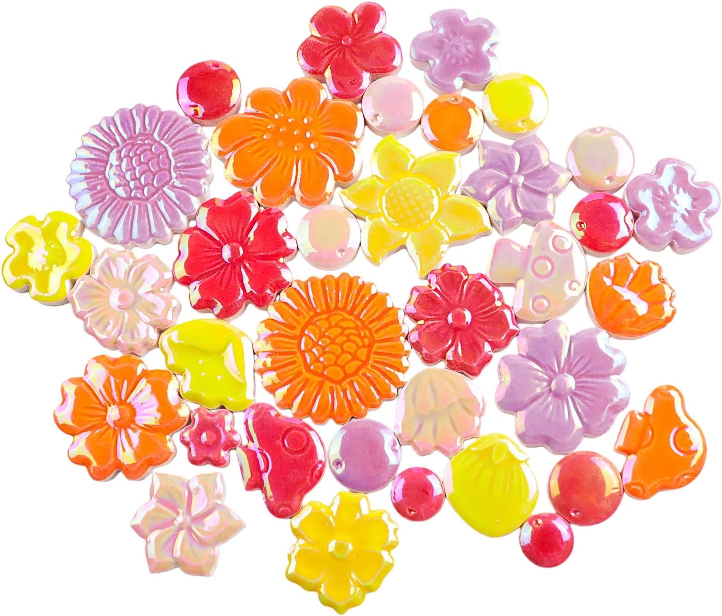 1.1LB Mixed Ceramic Mosaic Tiles, Floral Mushroom Berry Pieces, Mosaic Pieces for DIY Crafts, Flower Pots, Home Decor, 0.5-1.6 inch, 0.23 inch Thick (Iridescent Yellow)