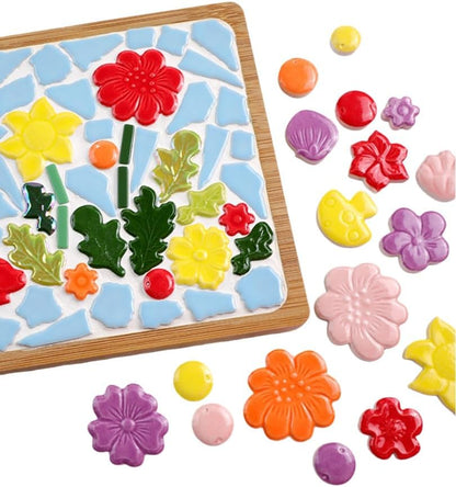 1.1LB Mixed Ceramic Mosaic Tiles, Floral Mushroom Berry Pieces, Mosaic Pieces for DIY Crafts, Flower Pots, Home Decor, 0.5-1.6 inch, 0.23 inch Thick (Iridescent Yellow)