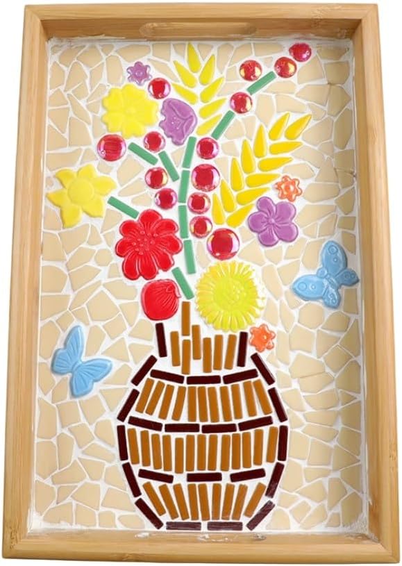 1.1LB Mixed Ceramic Mosaic Tiles, Floral Mushroom Berry Pieces, Mosaic Pieces for DIY Crafts, Flower Pots, Home Decor, 0.5-1.6 inch, 0.23 inch Thick (Iridescent Yellow)