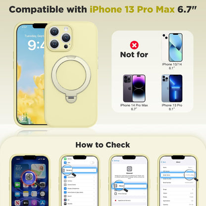 Silicone Case for iPhone 13 Pro Max Magnetic Ring Stand, Yellow | 360° Rotating Strong Holder, Military-Grade Shockproof Phone Case, Full Protection Hands-Free Video Calls Car Mount