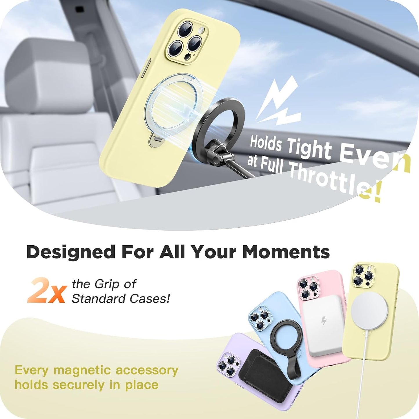 Silicone Case for iPhone 13 Pro Max Magnetic Ring Stand, Yellow | 360° Rotating Strong Holder, Military-Grade Shockproof Phone Case, Full Protection Hands-Free Video Calls Car Mount