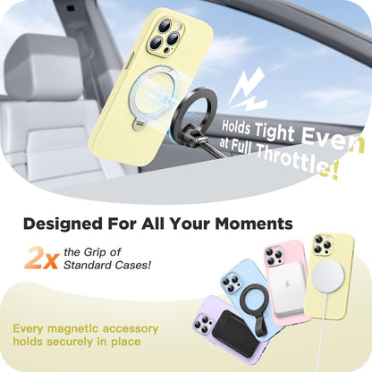 Silicone Case for iPhone 13 Pro Max Magnetic Ring Stand, Yellow | 360° Rotating Strong Holder, Military-Grade Shockproof Phone Case, Full Protection Hands-Free Video Calls Car Mount