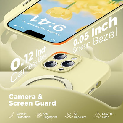 Silicone Case for iPhone 13 Pro Max Magnetic Ring Stand, Yellow | 360° Rotating Strong Holder, Military-Grade Shockproof Phone Case, Full Protection Hands-Free Video Calls Car Mount
