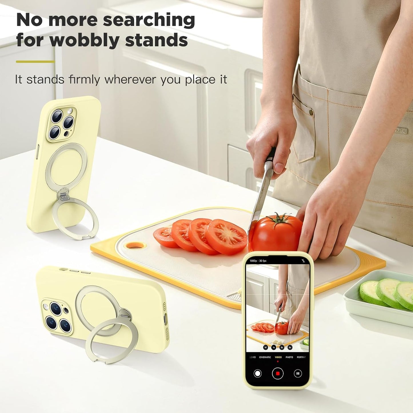 Silicone Case for iPhone 13 Pro Max Magnetic Ring Stand, Yellow | 360° Rotating Strong Holder, Military-Grade Shockproof Phone Case, Full Protection Hands-Free Video Calls Car Mount