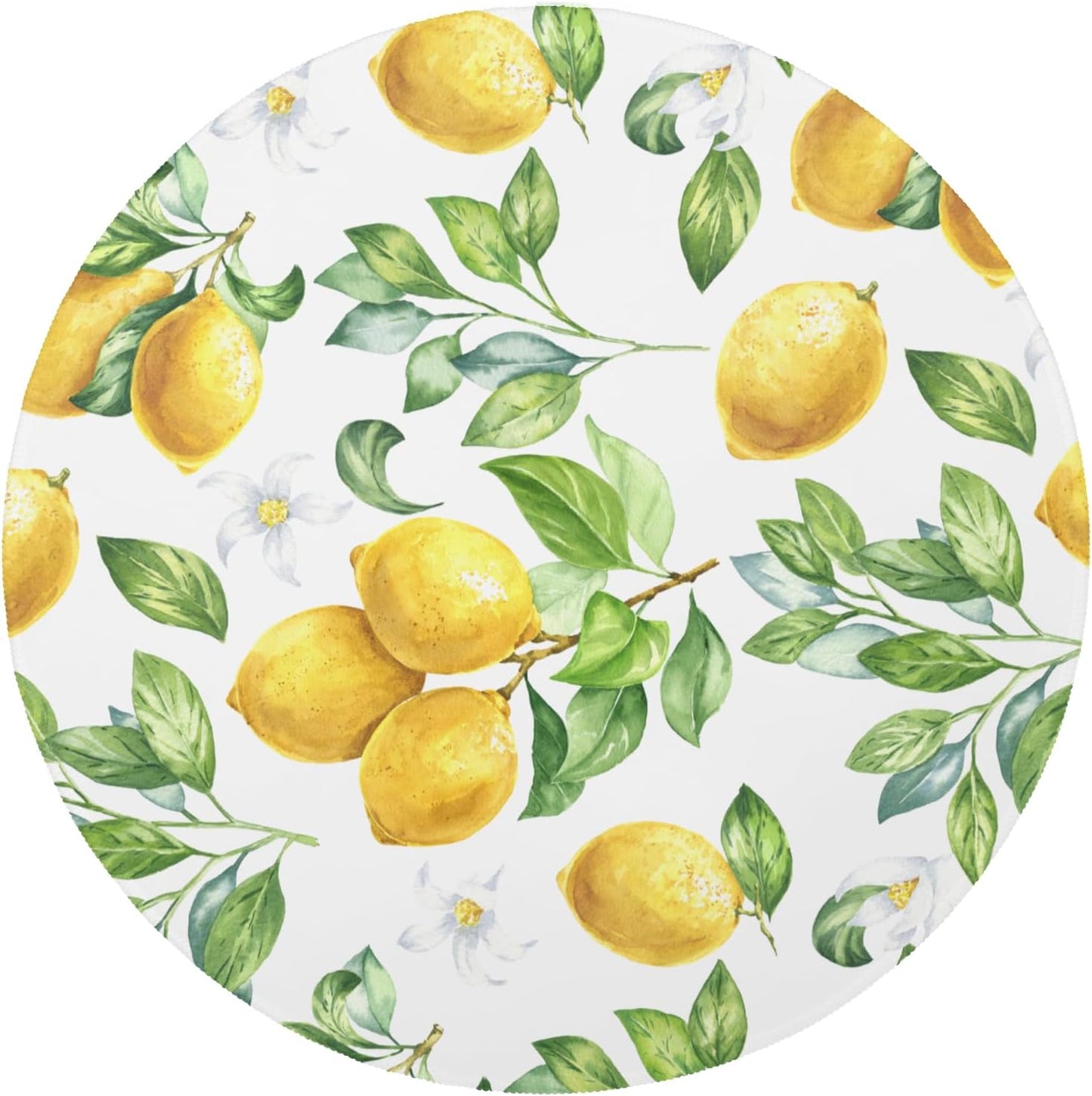 Yellow Lemon Round Washable Rug 5ft Non Slip Low Pile Carpet Fruit Circular Area Rug for Bedroom Bathroom Farmhouse Entryway