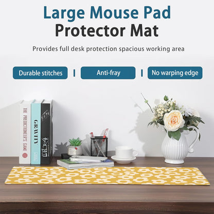 Desk Mat, Vintage Groovy Yellow Flowers Extended Gaming Mouse Pad Large, Big Desk Mat with Non-Slip Base and Stitched Edge, Long Computer Keyboard Mouse Mat for Home Office Work 31.5"x11.8"