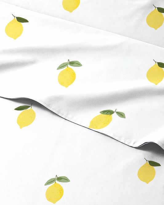 Kids Full Size Lemon Bed Sheets - 4 Piece Kids Lemon Sheet Set - Citrus Fruity Bedding - Ultra-Soft, Cute & Cozy - Breathable & Machine Washable - Colorful Bed Set for Boys, Girls, Teens & Toddlers