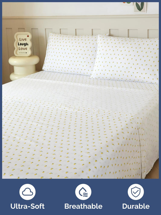 Kids Full Size Lemon Bed Sheets - 4 Piece Kids Lemon Sheet Set - Citrus Fruity Bedding - Ultra-Soft, Cute & Cozy - Breathable & Machine Washable - Colorful Bed Set for Boys, Girls, Teens & Toddlers