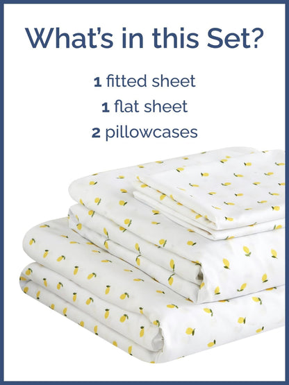 Kids Full Size Lemon Bed Sheets - 4 Piece Kids Lemon Sheet Set - Citrus Fruity Bedding - Ultra-Soft, Cute & Cozy - Breathable & Machine Washable - Colorful Bed Set for Boys, Girls, Teens & Toddlers