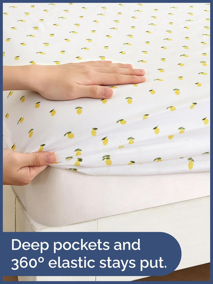 Kids Full Size Lemon Bed Sheets - 4 Piece Kids Lemon Sheet Set - Citrus Fruity Bedding - Ultra-Soft, Cute & Cozy - Breathable & Machine Washable - Colorful Bed Set for Boys, Girls, Teens & Toddlers