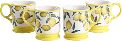Lemon Dreams Ceramic Coffee Mugs Set of 4, 20 oz Large Tea Cups with Handle, Aesthetic Latte Mugs for Cappuccino Cocoa, Lead-Free, Dishwasher and Microwave Safe, Housewarming Gift