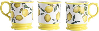 Lemon Dreams Ceramic Coffee Mugs Set of 4, 20 oz Large Tea Cups with Handle, Aesthetic Latte Mugs for Cappuccino Cocoa, Lead-Free, Dishwasher and Microwave Safe, Housewarming Gift