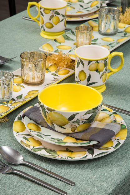 Lemon Dreams Ceramic Coffee Mugs Set of 4, 20 oz Large Tea Cups with Handle, Aesthetic Latte Mugs for Cappuccino Cocoa, Lead-Free, Dishwasher and Microwave Safe, Housewarming Gift