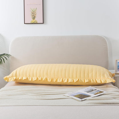 Seersucker Body Pillowcases, 20x54 inches Long Pillowcase Ruffled Pillowcases Shabby Chic Boho Ruffled Fringe Decor Body Pillowcase Light Yellow