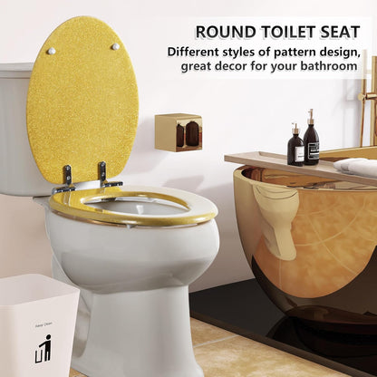 Glitter Toilet Seat Molded Wood Elongated Toilet Seat with Quietly Close and Quick Release Hinges, Easy to Clean also Easy to Install (Elongated 18.5'', Yellow)