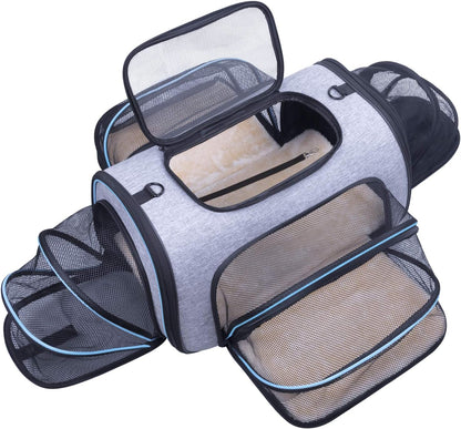 Pet Carrier Airline Approved, 4 Sides Expandable Cat Carrier Bag with Removable Fleece Pad, Large Soft Sided Pet Travel Carrier, Dog Carrier for Cats, Puppy and Small Dogs