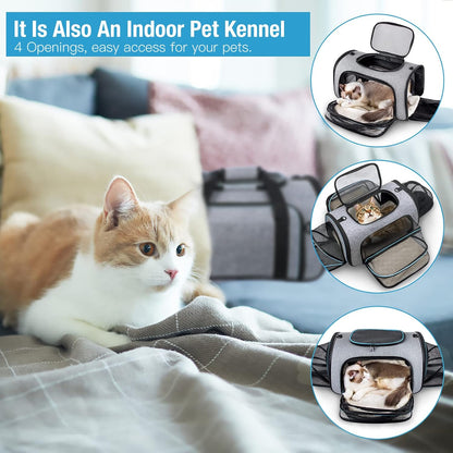 Pet Carrier Airline Approved, 4 Sides Expandable Cat Carrier Bag with Removable Fleece Pad, Large Soft Sided Pet Travel Carrier, Dog Carrier for Cats, Puppy and Small Dogs