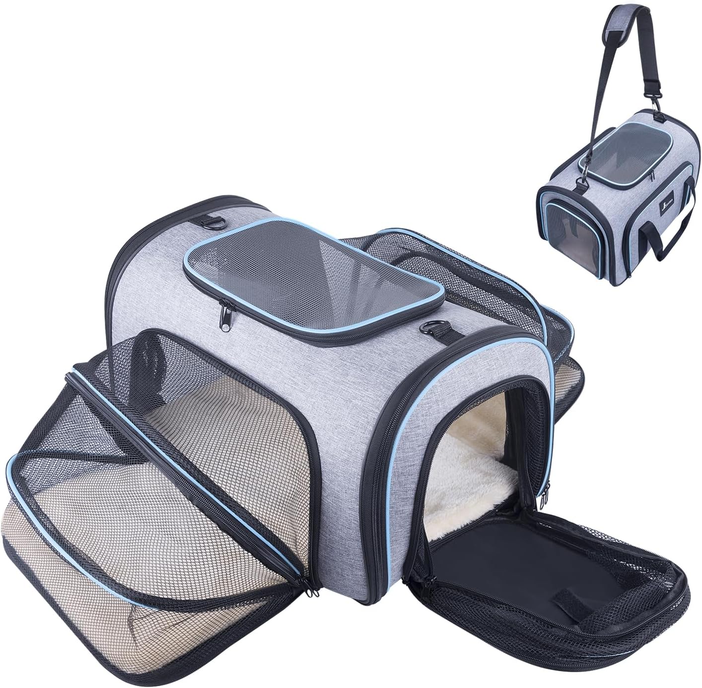 Pet Carrier Airline Approved, 4 Sides Expandable Cat Carrier Bag with Removable Fleece Pad, Large Soft Sided Pet Travel Carrier, Dog Carrier for Cats, Puppy and Small Dogs