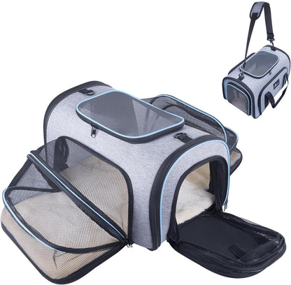 Pet Carrier Airline Approved, 4 Sides Expandable Cat Carrier Bag with Removable Fleece Pad, Large Soft Sided Pet Travel Carrier, Dog Carrier for Cats, Puppy and Small Dogs