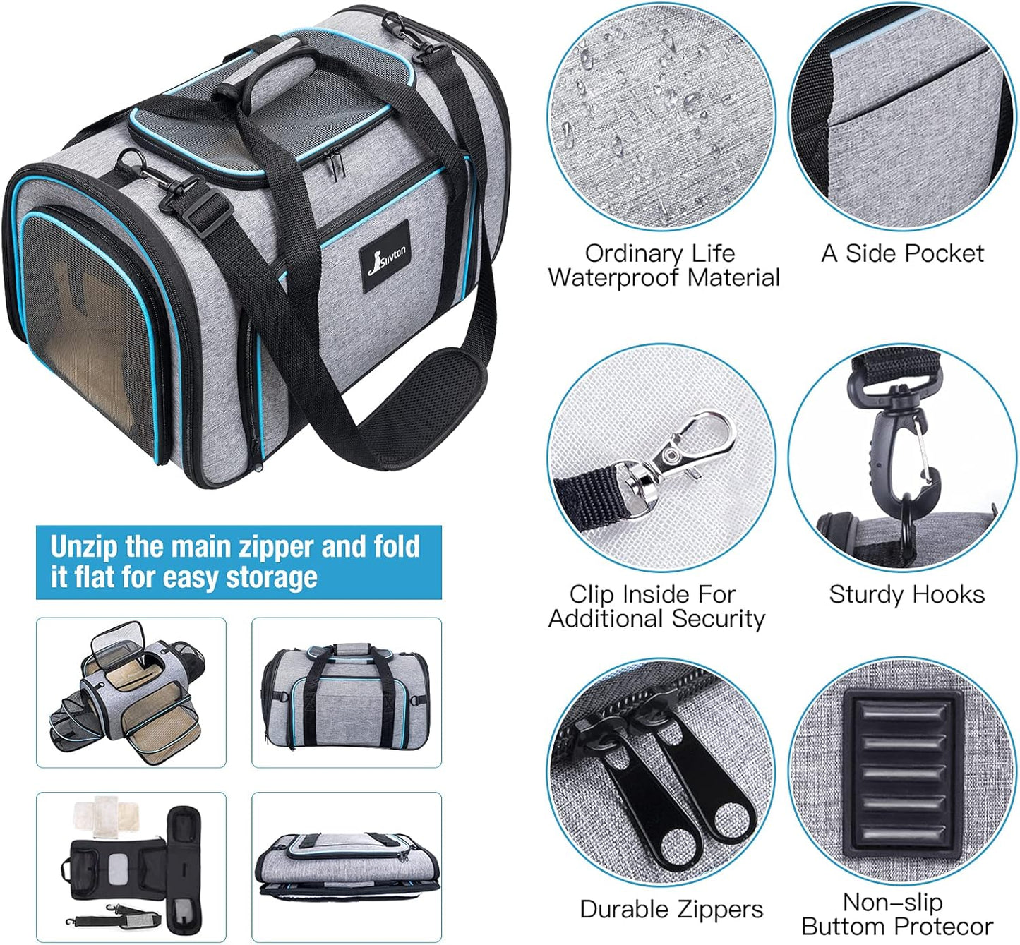 Pet Carrier Airline Approved, 4 Sides Expandable Cat Carrier Bag with Removable Fleece Pad, Large Soft Sided Pet Travel Carrier, Dog Carrier for Cats, Puppy and Small Dogs