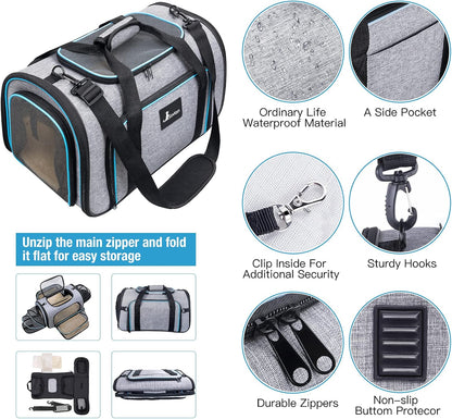 Pet Carrier Airline Approved, 4 Sides Expandable Cat Carrier Bag with Removable Fleece Pad, Large Soft Sided Pet Travel Carrier, Dog Carrier for Cats, Puppy and Small Dogs